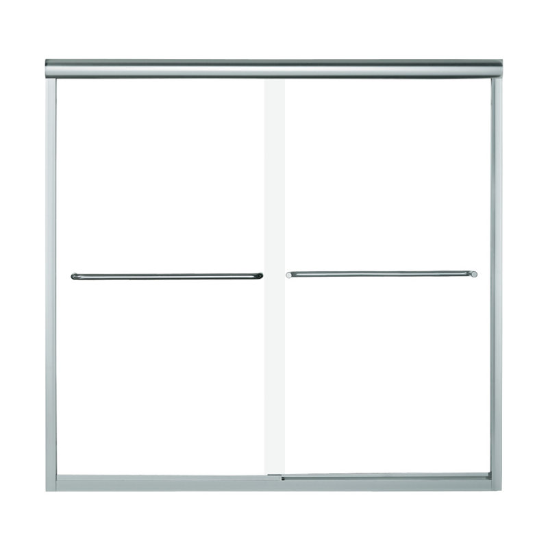 60" W x 75" H Frameless Rectangle Sliding Tub & Shower Kit with Towel Bar and Base Included, Silver