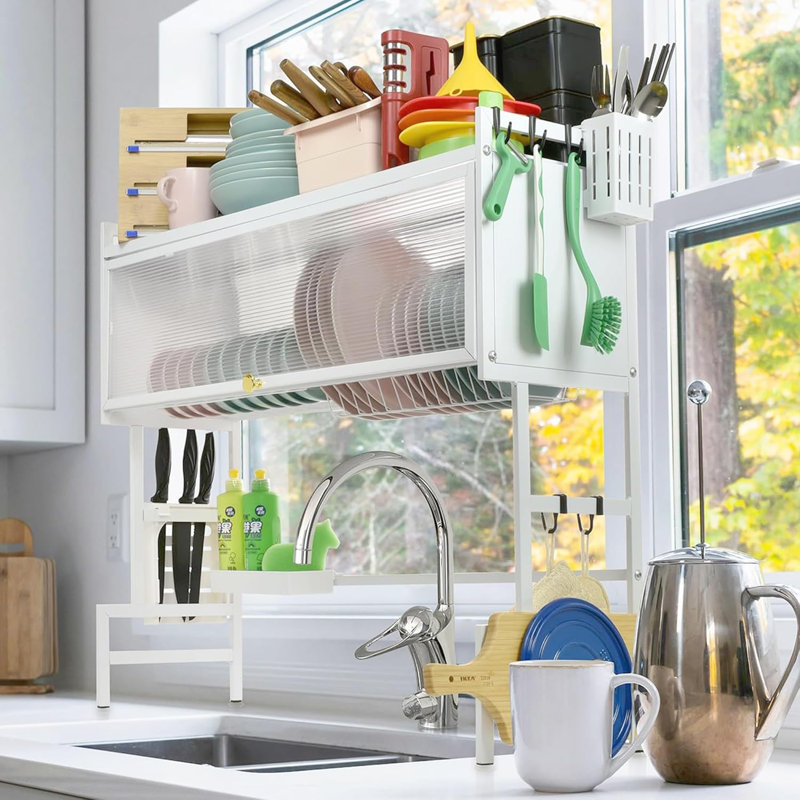 Adjustable Over The Sink Dish Rack, White