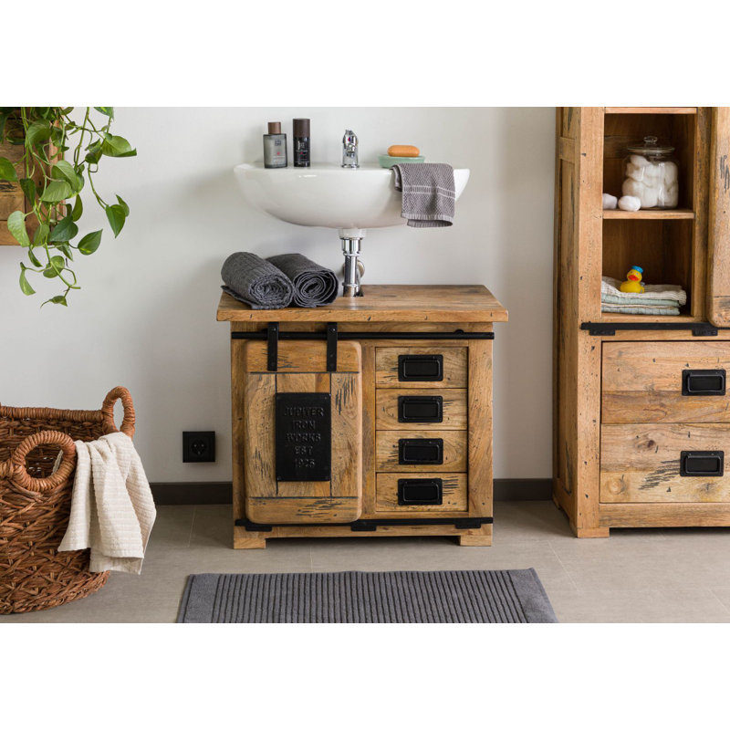 Railway 70cm Single Bathroom Vanity Base Only, Natural sheesam wood