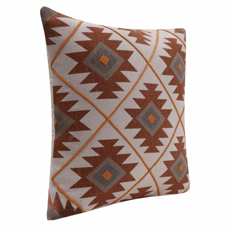 Geometric 100% Cotton Throw Square Pillow Cover, Rust/Off-White, Pillow Cover Only - No Insert