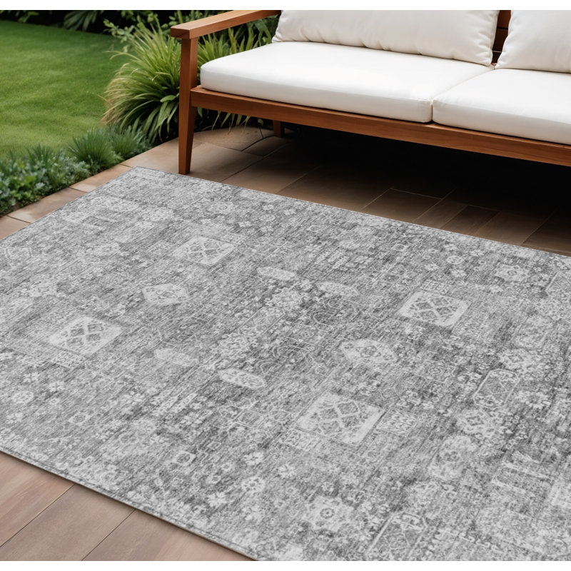 Tapis extérieur gris lavable argenté et gris anthracite 8 pi x 10 pi
