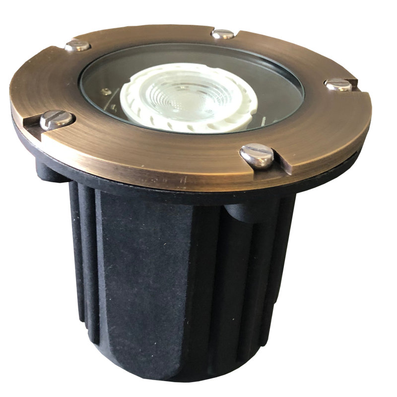 UNB04 Underground Low Voltage Hardwired Well Light, Natural Brass