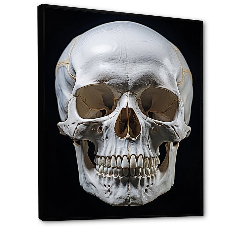 Tête de mort éternelle II - art mural abstrait sur toile, Cadre flottant noir, H 44 po x l 34 po x P 1,5 po