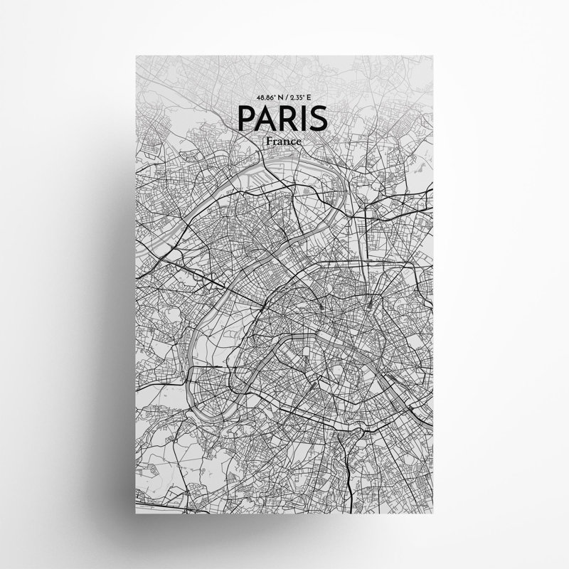 Paris City Map In Tones - No Frame Print, 17cm H x 11cm W x 0.05cm D