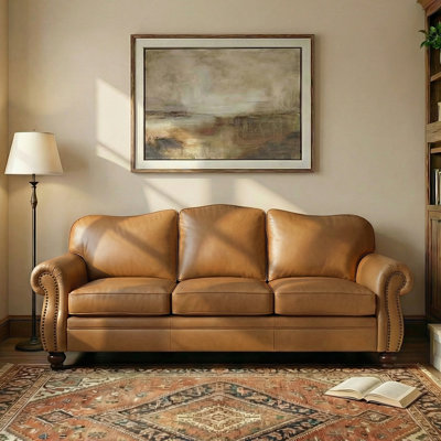 Eugene 81" Traditional Genuine Leather Sofa