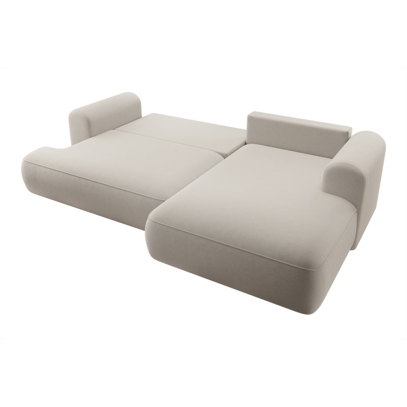Alija 3 Seater Velvet Sofa & Chaise, Light Beige, Right Hand Facing