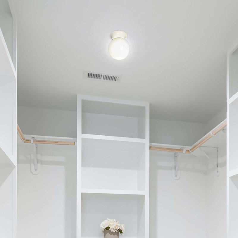  1-Light 6"W Indoor White Round Flush Mount with Round White Glass, White