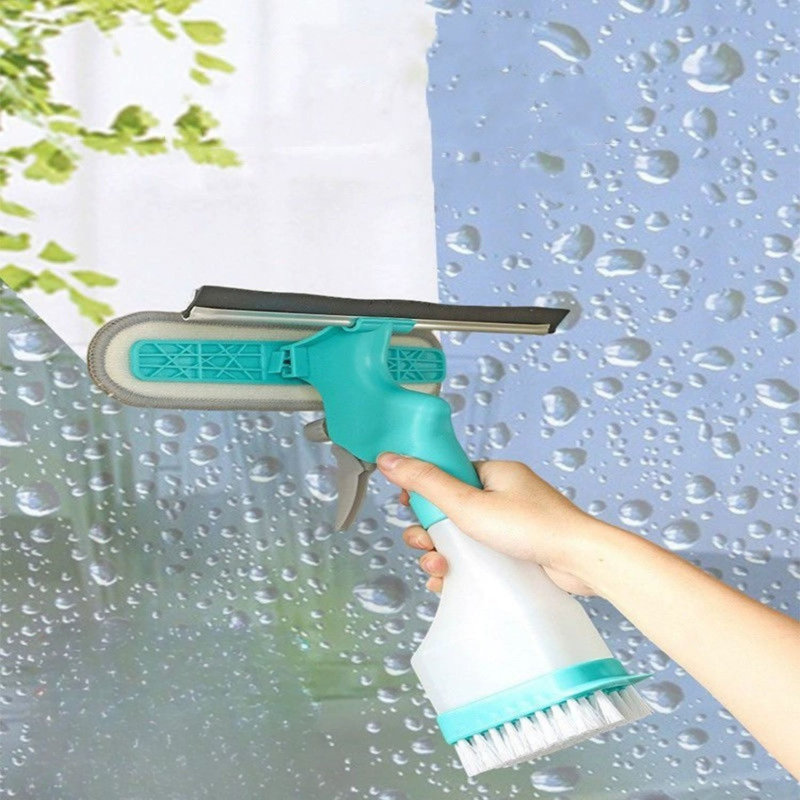 Grattoir 4 en 1 avec brosse et raclette et brosse en verre bleu