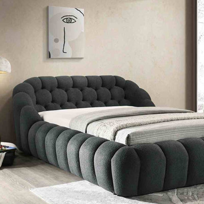 Modern Contemporary Style Charcoal / Black Color Chenille Fabric Tufted 1pc Eastern Bed