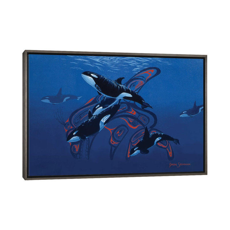 Orca Days par Graeme Stevenson - reproduction d'art, Toile avec cadre en bois foncé rustique, Aucun mat
