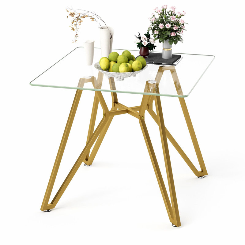 rectangular glass dining table, suitable for 1-8 people, modern style home kitchen dining table, equipped with sturdy metal table legs,suitable for dining room,living rooms, offices, Gold