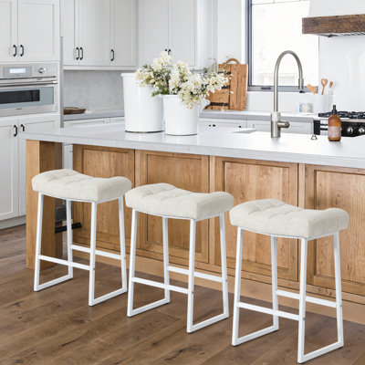 24" Modern Backless Saddle Counter Height Bar Stools With Metal Frame for Kitchen Island