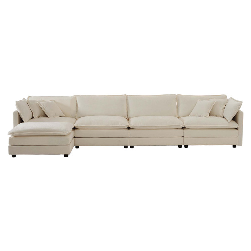 Canapé modulaire modulaire en U convertible 5 places avec 1 repose-pieds, Chenille beige