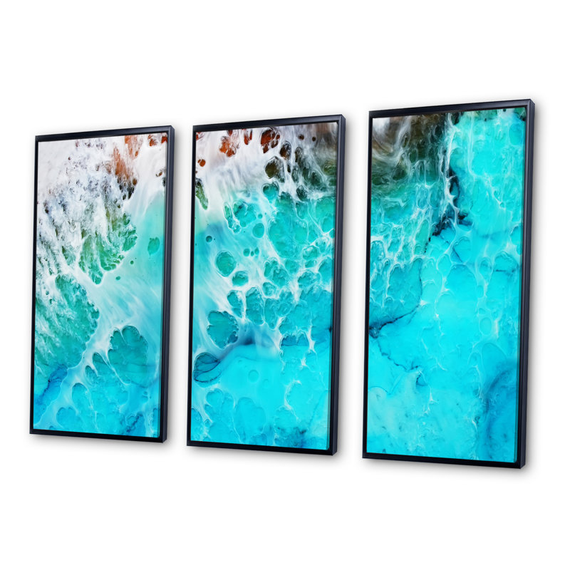 «Waves Epoxy ResIn Art III», ensemble de 3 reproductions encadrées sur toile, Cadre noir, H 28 po x l 36 po x P 1 po