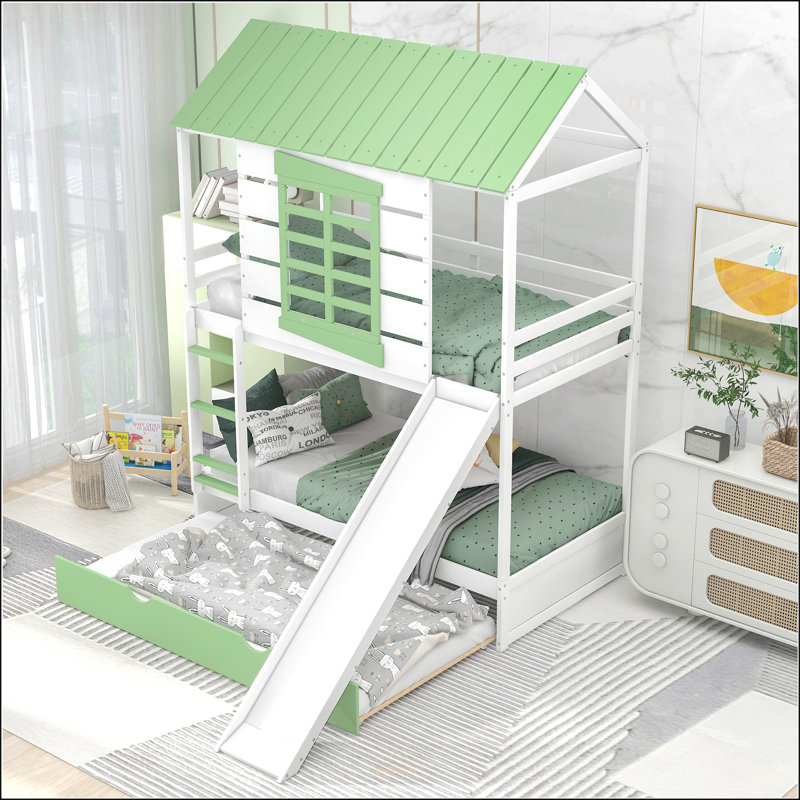 Lit superposé simple au-dessus de simple avec glissière convertible et lit gigogne