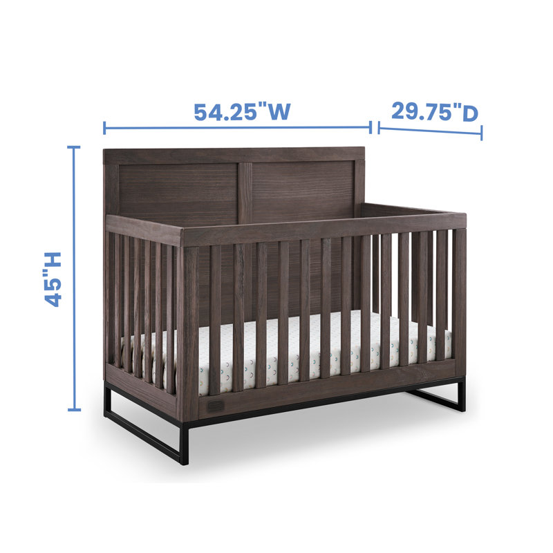 Rustic Gray and Matte Black 6-in-1 Convertible Baby Crib