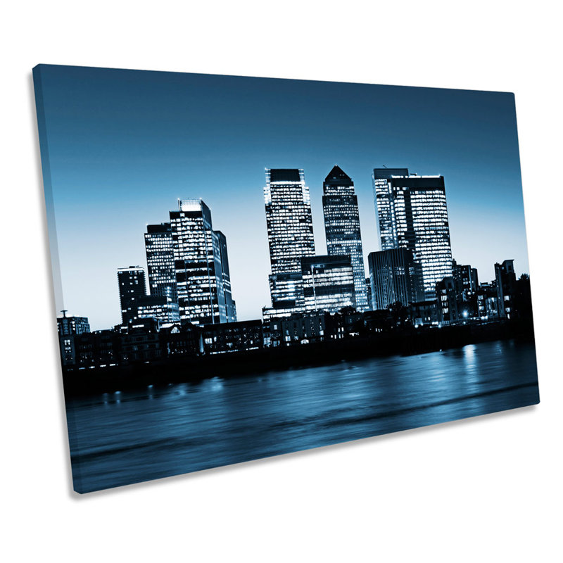 London Canary Wharf Blue City - Wrapped Canvas Print, 61cm H x 91.4cm W x 4cm D