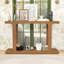 Console minimaliste de 50 pouces avec pieds en bois de pin massif, plateau arrondi épais, tablette inférieure ouverte et dispositif anti-basculement