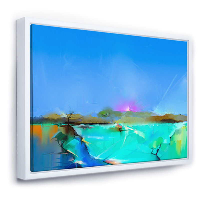 Coucher de soleil coloré dans différentes nuances de bleu - Impression sur toile, H 24 po x l 32 po x P 1 po