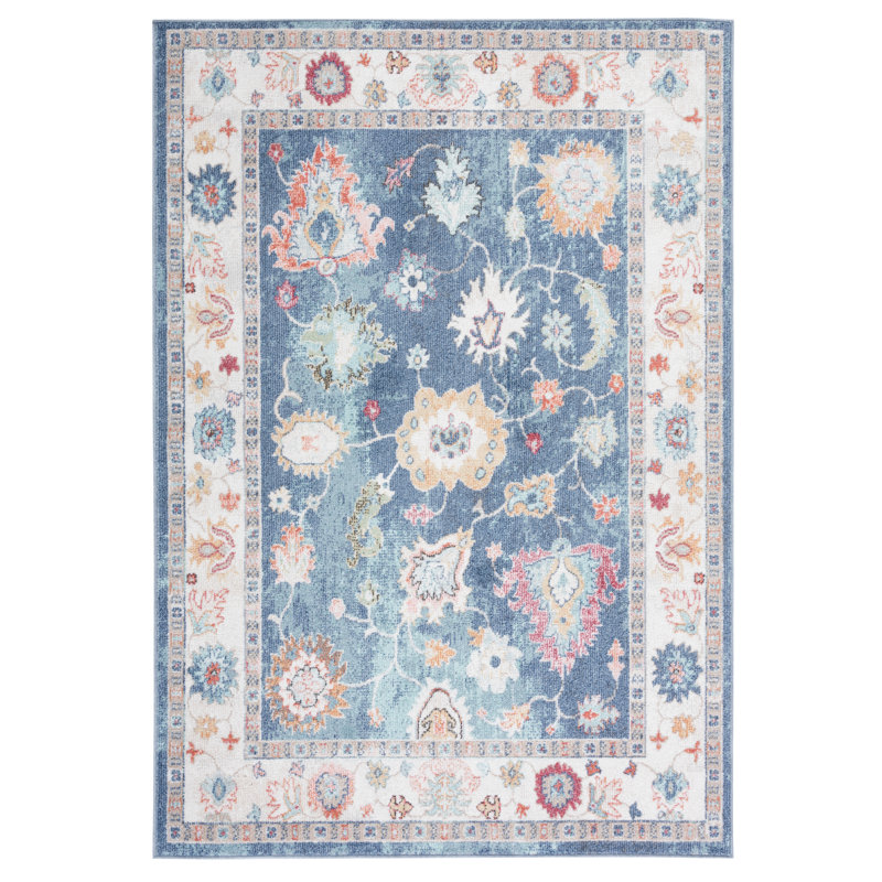 Tapis bleu marine / ivoire Southwestern, Rectangle 4 pi 5 po x 6 pi 5 po