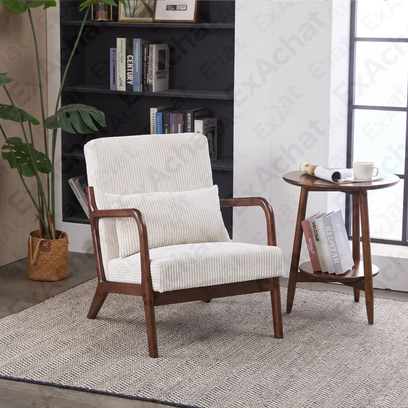 Ensemble de chaise d'appoint et de table basse de style Mid-Century moderne, chaise longue beige rétro avec table d'appoint de ton noyer (salon) ou chambre à coucher