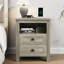 Table de chevet de style champêtre Brigman 18'' L à 2 tiroirs avec station de recharge, table d'appoint-1703381772-1703381774