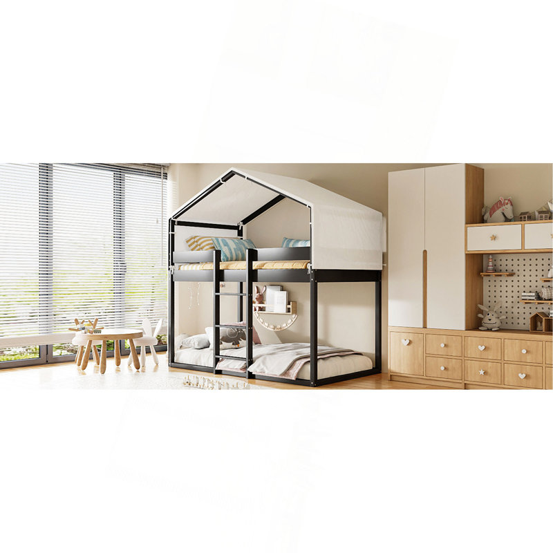 Lit simple superposé en bois avec tente, Espresso