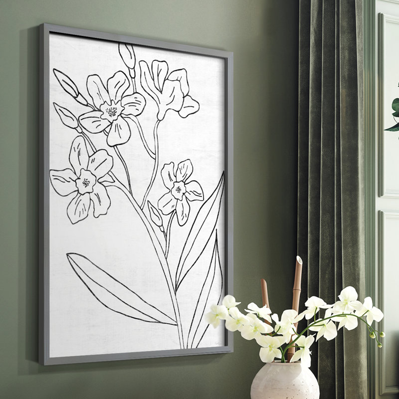 Reproduction encadrée botanique II, Gris, H 10 po x l 8 po