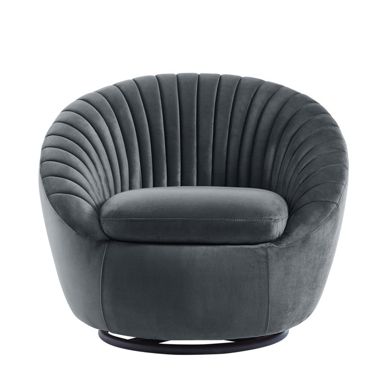 Upholstered Swivel Barrel Chair, Gray Velvet