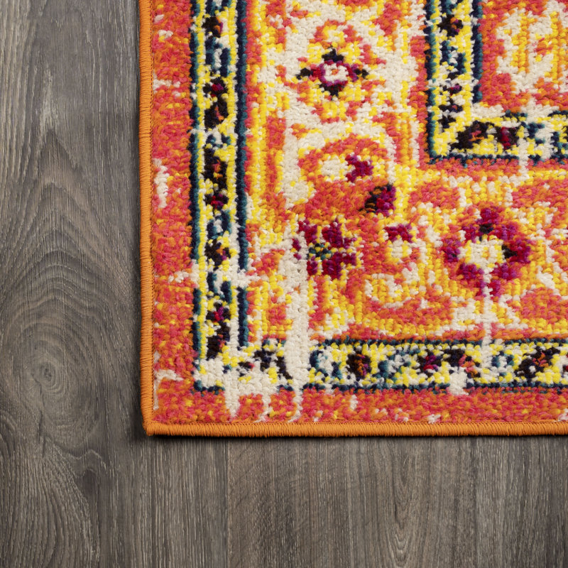 Dercyn Geometric Medallion Orange/Blue Rug, Rectangle 7'9" x 10'