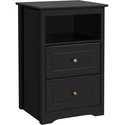 Anitrea 2-Drawer Wooden Nightstand with Open Shelf
