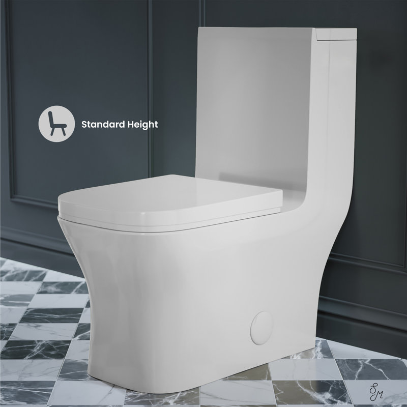 Concorde One-Piece 12" Rough-in 1.28 GPF Left-Hand Flush Square Toilet in Glossy White with Black Hardware, Left-Hand
