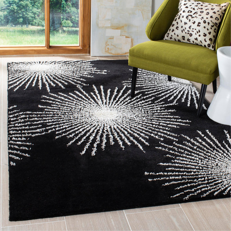 Tapis noir en laine touffeté à la main Amier, Rectangle 3 pi 6 po x 5 pi 6 po