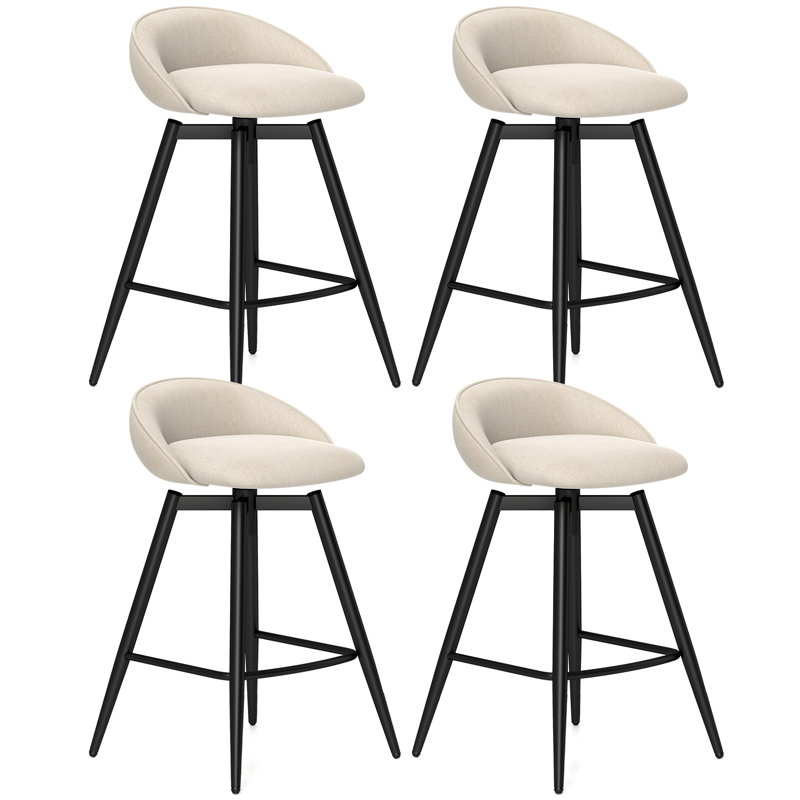  25'' Upholstered Bar Stools Set of 4 w/ Footrest Backrest & Metal Frame Gray, Beige