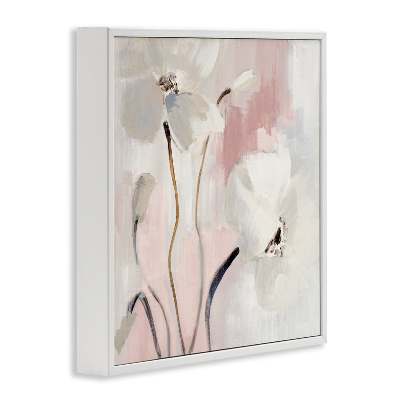 Fleurs abstraites blanches, estampe numérique encadrée par Lanie Loreth, Estampe numérique encadrée blanc bord de mer