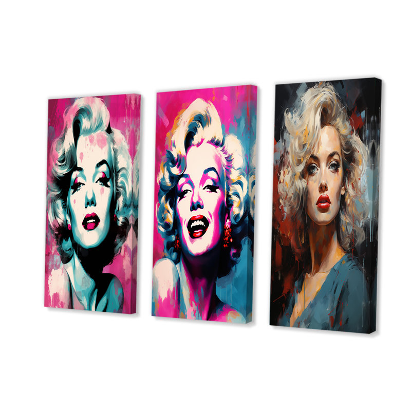 Magenta Monroe Popart Portrait, H 28 po x l 36 po, Toile tendue