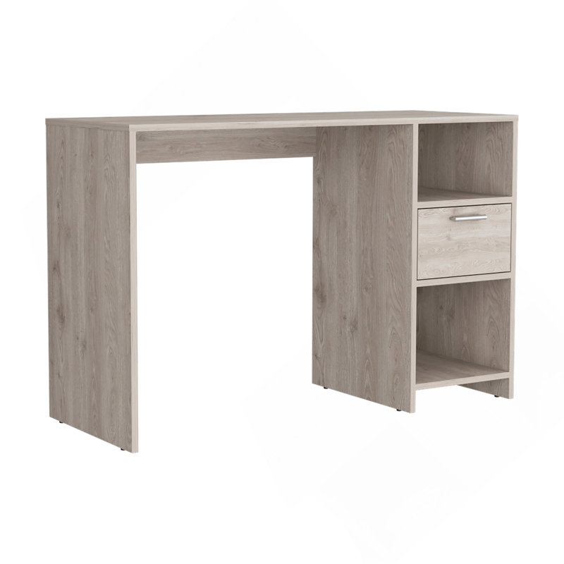 Bureau d'ordinateur avec 1 tiroir et 2 tablettes de rangement ouvertes, chêne fumé, Gray