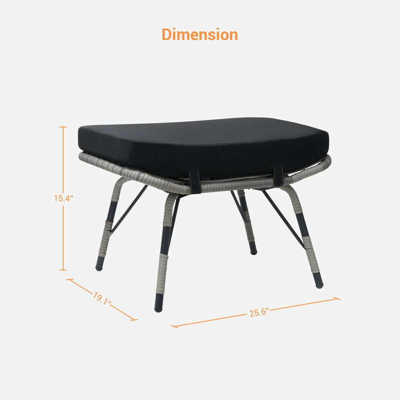 Repose-pieds d'extérieur avec coussin Sunbrella® Kluss, Gris, Noir