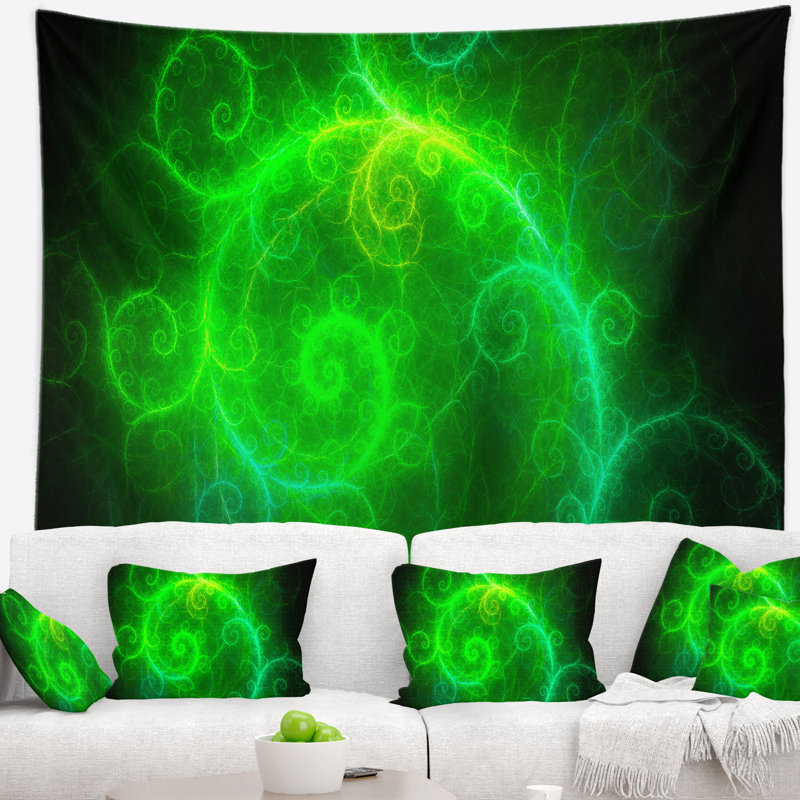 Abstrait beau motif vert sur une tapisserie noire, H 32 po x l 39 po