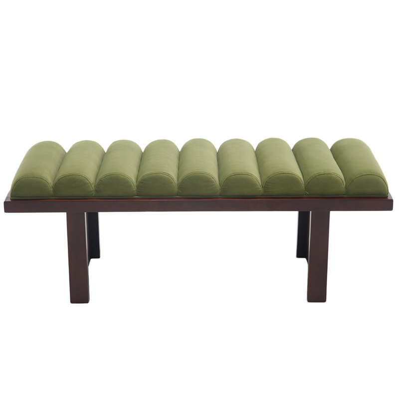 Upholstered Solid Wood Bench, Column Upholstered Bench 45.75'' Wide, Green, Dark Brown