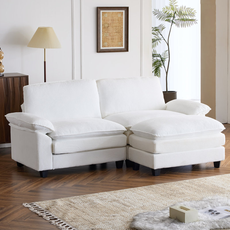 Shugar 83.2'' W Double-Layer Cushion Comfy Cloud Loveseats With One Ottoman, Cream Corduroy