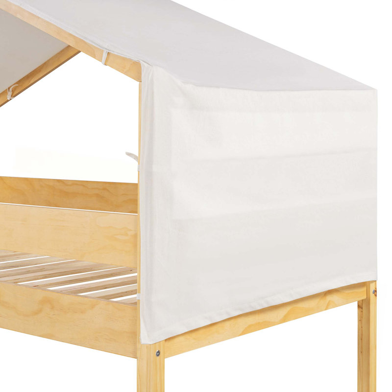 Lit superposé simple en bois avec tente, Naturel