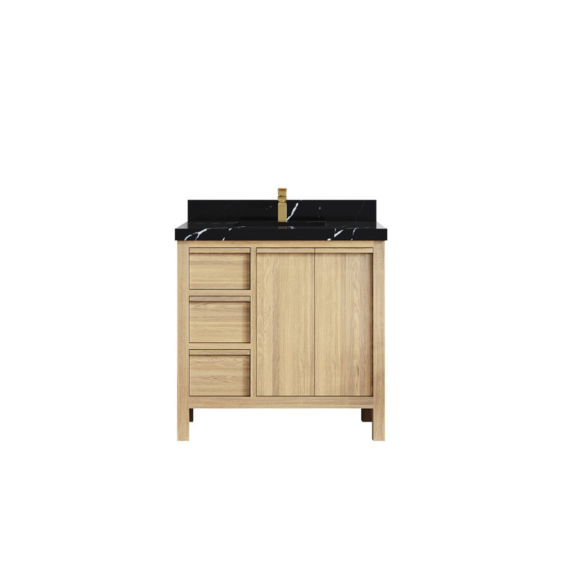 Chêne blanc Elizabeth X P 22 po Meuble-lavabo central D Quartz, Laiton Berkshire
