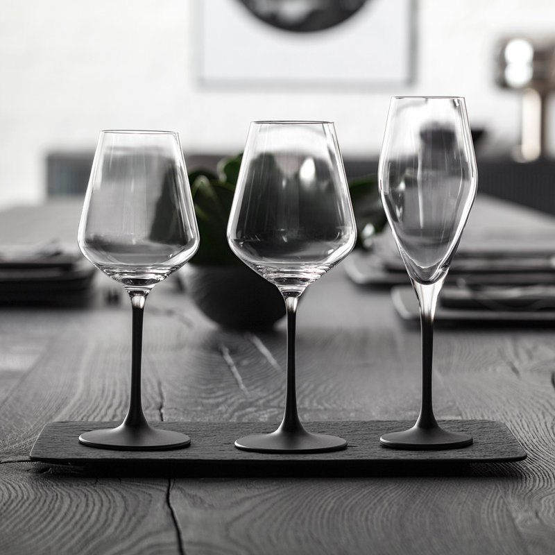 Elegant Black Stem Crystal White Wine Glass Set of 4