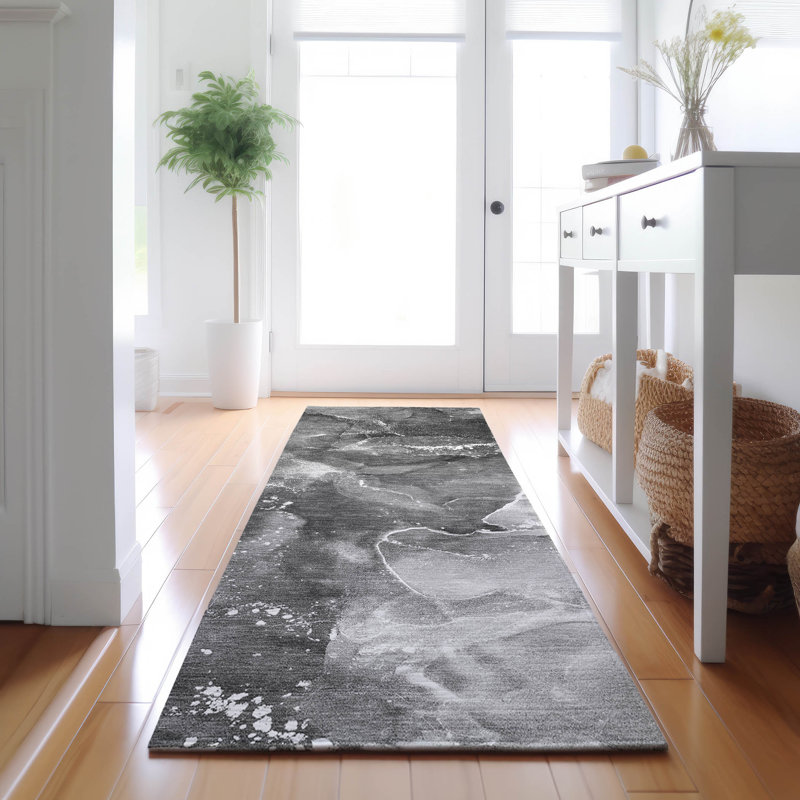 Tapis gris Cerrito AMF518 lavable à la machine de qualité supérieure, Tapis de couloir 2 pi 3 po x 7 pi 6 po