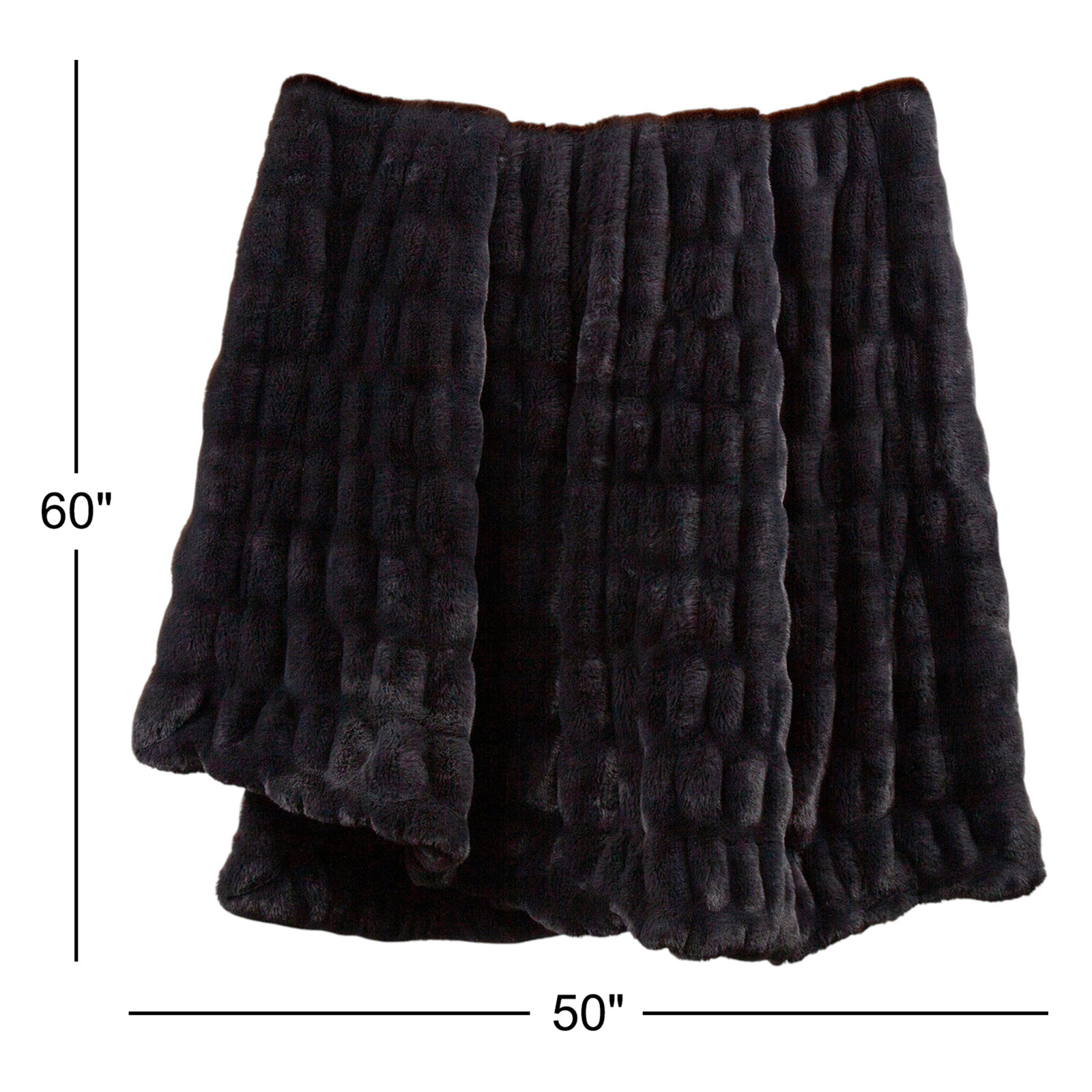 Ruched Rabbit Faux Fur Throw Blanket, Black, 50" x 60"