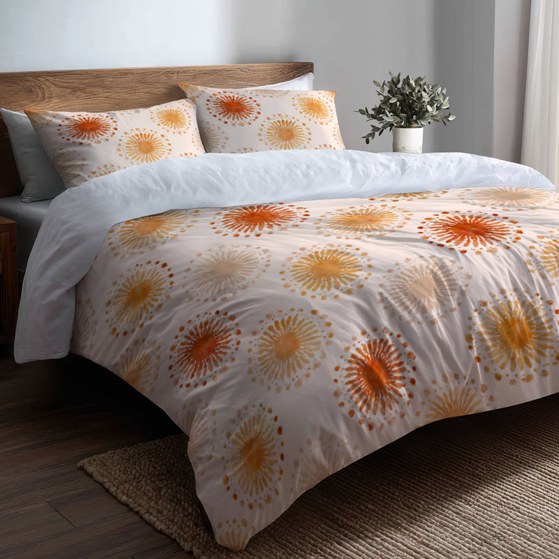 Ensemble de literie et coussins décoratifs abstraits orange et beige Boho Mandala, King Comforter + 3 Additional Pieces