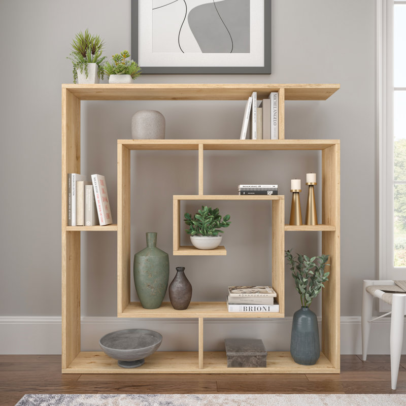 Abston Geometric Bookcase, Oak