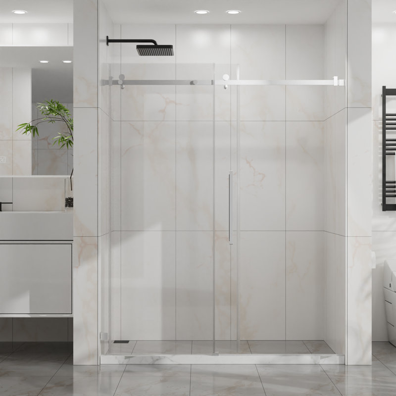 Jake 56'' - 60''W X 72''H   Sliding Frameless Shower Door with 1/4" Clear Glass, Chrome
