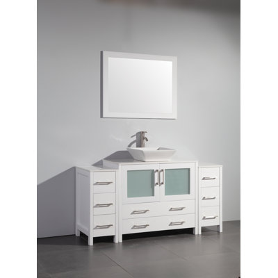 Ensemble de meuble-lavabo sur pied 60 po avec comptoir en marbre et miroir assortis Ravenna
